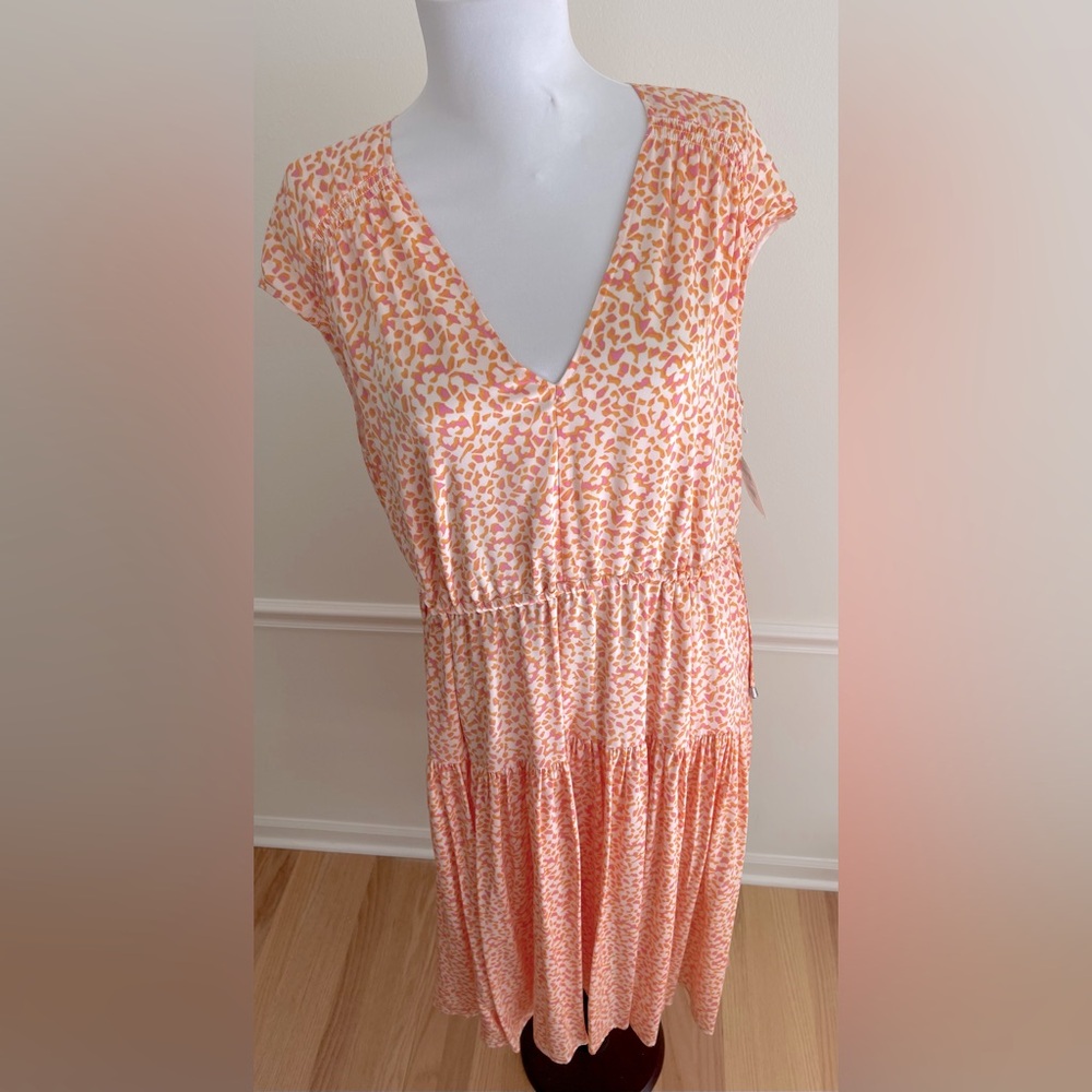 Silk Summer Dress Orange Pink Print Oversized Midi New Nordstrom Signature